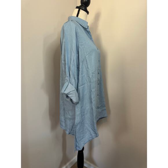 Zac & Rachel Tops Women's Small Light Blue Wash Button Up Blouse Roll Up Sleeve - Picture 7 of 8